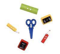 Groves Novelty Small Craft Buttons, School - pencils - learning - scissors, Pack of 6