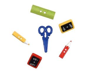 Groves Novelty Small Craft Buttons, School - pencils - learning - scissors, Pack of 6