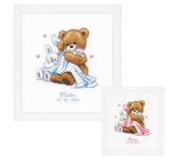 Groves Of Thames B/rec Teddy&blanket - Counted Cross Stitch Kit: Birth Record: Teddy & Blanket - Vervaco