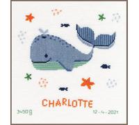 Groves Of Thames B/rec Whales Fun - Counted Cross Stitch Kit: Birth Record: Whales Fun - Vervaco