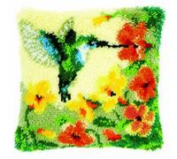 Vervaco 1-Piece Latch Hook Cushion Hummingbird and Flowers,Green