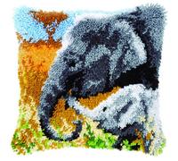 Groves Of Thames Latch Hook Kit: Cushion: Elephant Baby & His Mother