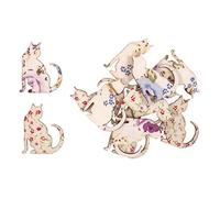 Groves Pack of 12 Wooden Floral Cat Craft Embellishments - 3cm - Stick On - Card, Scrapbook, Gift Bags - All Ages - Non-Foldable