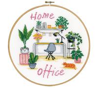 Groves & Thames HOME OFFICE - Counted Cross Stitch Kit with Hoop: Home Office - Vervaco in Black Groves & Thames Black