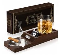 Grovind Cigar Ashtray,Wooden Ashtrays with Whiskey Glass Tray -Cigarette Holder,Cigar Accessories Set,cigar Gifts for Men,Father's Day Gift,Outdoor Ashtrays for Patio,Ash Trays Indoor Home Decor