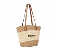Grovjewfit Personalised Beach Bag for Women Custom Straw Tote Bag with Name Summer Woven Shoulder Bag Large Zip Tote Handbag for Beach Travel Shopping (Style 3)