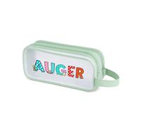 Grovjewfit Personalised Pencil Case for Kids, Custom Name School Pencil Bag with 2 Zip Compartments, Mesh Stationery Case for Girls and Boys, Lightweight Pen Pouch with Handle