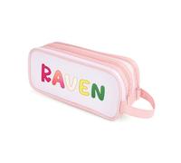 Grovjewfit Personalised Pencil Case for Kids, Custom Name School Pencil Bag with 2 Zip Compartments, Mesh Stationery Case for Girls and Boys, Lightweight Pen Pouch with Handle