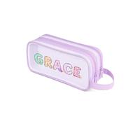 Grovjewfit Personalised Pencil Case for Kids, Custom Name School Pencil Bag with 2 Zip Compartments, Mesh Stationery Case for Girls and Boys, Lightweight Pen Pouch with Handle