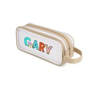 Grovjewfit Personalised Pencil Case for Kids, Custom Name School Pencil Bag with 2 Zip Compartments, Mesh Stationery Case for Girls and Boys, Lightweight Pen Pouch with Handle