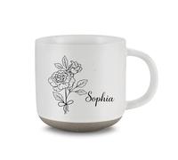 Grovjewfit Personalized Ceramic Mug Coffee Mug with Name Birth Flower Drinking Mug Tea Cup Milk Cup Home Gifts for Women Mother Wife Grandmother Christmas Birthday Mother's Day (A - White)