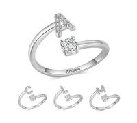 Grovjewfit Personalized Women's Rings with Names Initials Adjustable Open Rings Gifts for Girlfriends Wife on Valentine's Day Christmas Mother's Day (sliver)
