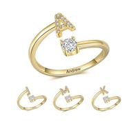 Grovjewfit Personalized Women's Rings with Names Initials Adjustable Open Rings Gifts for Girlfriends Wife on Valentine's Day Christmas Mother's Day (gold)