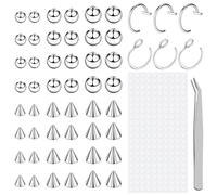 GROVL Fake Eyebrow Ring & Lip Labret Studs Replacement Balls Spike with 200Pcs Sticker Non-Piercing Nose Rings Hoop Body Jewelry Lip Ring 3MM-5MM
