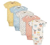 Grow by Gerber Baby Girls' Organic 5-Pack Short-Sleeve Onesies Bodysuits Footie, Orange/Yellow/Green/Ivory, 3-6 Months