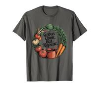 Grow Cook Eat Repeat Vintage Hand-Drawn Design T-Shirt