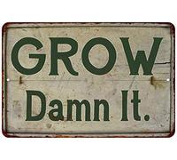 Grow Damn It! Garden Sign Mom Plaque Gardening Signs Vintage Decor Dads Decorative Plaques Funny Decoration Herbs Fruit Flowers Vegetables Produce Gift 8 x 12 High Gloss Metal 208120020034