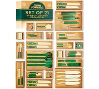 Grow Forward Drawer Organizer, 21-Piece Bamboo Set - 4 Assorted Sizes, Eco-Friendly, Non-Slip Storage Boxes for Kitchen, Bathroom, Office - Sustainable, Biodegradable & Renewable