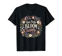 Grow Freely Bloom Wildly Floral Inspirational Warm Quote Value Graphic T-Shirt, Men, Black, L