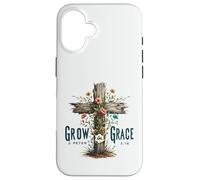 Grow in Grace 2 Peter 3:18 Christian Cross Floral Design Case for iPhone 16