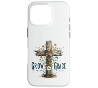 Grow in Grace 2 Peter 3:18 Christian Cross Floral Design Case for iPhone 16 Pro