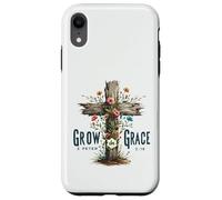 Grow in Grace 2 Peter 3:18 Christian Cross Floral Design Case for iPhone XR