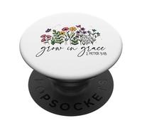 Grow in Grace 2 Peter 3:18 Christian Floral Butterfly PopSockets Adhesive PopGrip