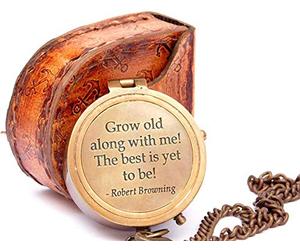 Grow Old with ME Engraved Brass Nautical Compass ON Chain with Leather CASE, Directional Magnetic Compass Rustic Vintage Home Decor Gifts