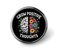 Grow Positive Thoughts 2 Round Badge Men Women Metal Bezel Pin Button Brooch Lapel Tie Pins for Suits Shirt Jacket Hat Costume Decorative