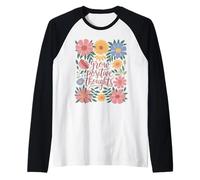 Grow Positive Thoughts Boho Floral Inspirational Raglan Baseball Tee