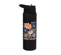 Grow Positive Thoughts Boho Flowers Kindness Mental Health Stainless Steel Insulated Water Bottle