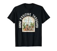 Grow Positive Thoughts Books Leafy Plants Windowsill Fun Value Graphic T-Shirt, Men, Black, XL