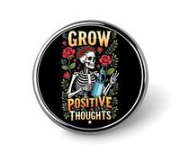 Grow Positive Thoughts C Round Badge Men Women Metal Bezel Pin Button Brooch Lapel Tie Pins for Suits Shirt Jacket Hat Costume Decorative