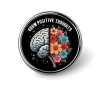 Grow Positive Thoughts E Round Badge Men Women Metal Bezel Pin Button Brooch Lapel Tie Pins for Suits Shirt Jacket Hat Costume Decorative