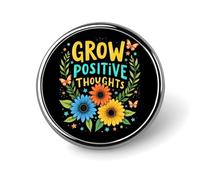 Grow Positive Thoughts F Round Badge Men Women Metal Bezel Pin Button Brooch Lapel Tie Pins for Suits Shirt Jacket Hat Costume Decorative