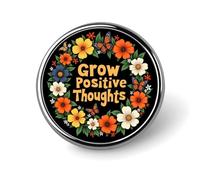 Grow Positive Thoughts G Round Badge Men Women Metal Bezel Pin Button Brooch Lapel Tie Pins for Suits Shirt Jacket Hat Costume Decorative