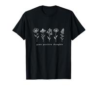 Grow Positive Thoughts Minimal Floral Uplifting Motivational T-Shirt