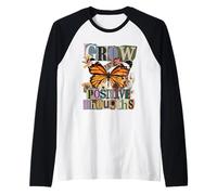 Grow Positive Thoughts Monarch Butterfly Collage Raglan Baseball Tee