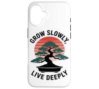 Grow Slowly Live Deeply Bonsai Retro Sunset Forest Bathers Case for iPhone 16