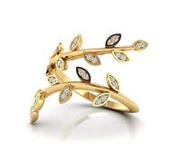 Grow Through What You Go Adjustable Leaf Ring Crystal Leaves Branch Open Ring Eternity Bands for Women Minimalist Promise Jewelry, Crystal Metal
