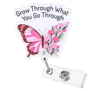 Grow Through What You Go Through Butterfly Badge Reel | Cute Retractable ID Card Pediatrics Badge Holder | Medical Badge Clip for RN LPN CNA MA ER Night Shift Nurse Doctor Gifts | Alligator Clip
