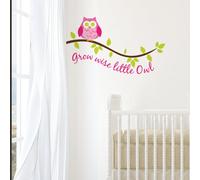 Grow Wise Little Owl Wall Sticker - Pink/green Removable Peel & Stick Vinyl Decal