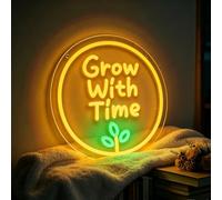 Grow With Time Neon Sign for Backdrop Wall Decor, Dimmable LED Light Up Sign for Boys Girls Birthday Party Baby Shower Gender Reveal Nursery Wedding Engagement, Gift for Couple USB Powered 11.8”x11.8”