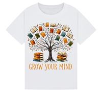 Grow Your Mind Book Tree T-Shirt - Reading Lover Shirt for Kids, Girls, Boys, Men & Women - World Book Day Graphic Tee Gift idea White XXL