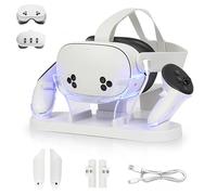 Growalleter for Meta Quest 3S/3 Charging Dock, VR Charger Station Stand With LED Indicator Light and 2 Touch Controller Grips Rechargeable Batteries (White)