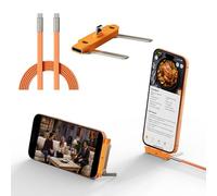 Growalleter Invisible Holder Charger Cable with Stand, 240W Multi Charging Cable 4 in 1 Fast Charge, USB C Cord with Foldable Holder for Phone Laptop, Liquid Silicone Flat Wire 1.5m (Orange, 2 in 1)