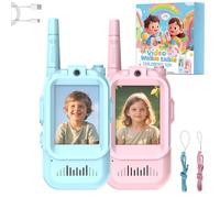 Growalleter Video Walkie Talkies for Kids, 2 Pack Rechargeable Walkie Talkies with Camera Screen Display & Voice Changer, Outdoor Toys Garden Games, Birthday Gifts for Boys Girls Ages 3-12 (BU+PK)