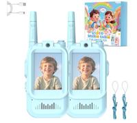 Growalleter Video Walkie Talkies for Kids, 2 Pack Rechargeable Walkie Talkies with Camera Screen Display & Voice Changer, Outdoor Toys Garden Games, Birthday Gifts for Boys Girls Ages 3-12 (BU+BU)