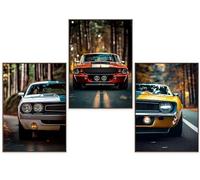 GrowArt Set of 3 Muscle Cars A3 Posters without Frame | High Quality Photo Print | Exceptional Wall Art for Lovers of Iconic Cars | Designs Available Only From Us |