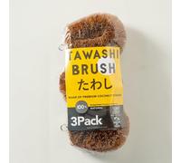 GrowByCoco Pack of 3 Tawashi 100% Natural Coconut Coir Fiber Brush, Ideal for Vegetable and Fruit Scrub, Kitchen Cleaning Needs, Kamenoko Japanese Design